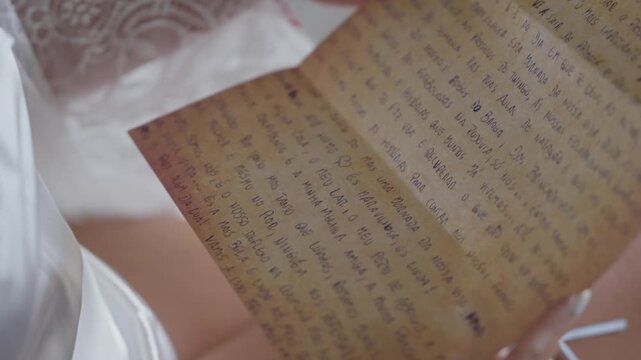 Hands holding open handwritten love letter on aged paper with cursive text and heart