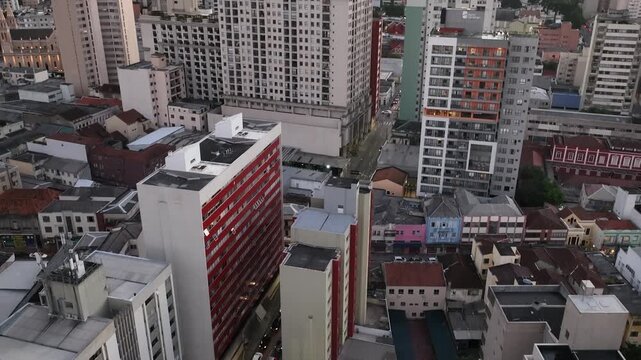 Downtown Curitiba, Paran&aacute;. Aerial view at sunset.