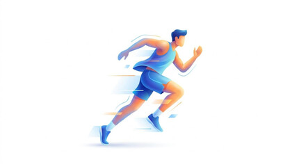 Obraz premium Dynamic male runner sprinting fast in blue athletic gear isolated on white background