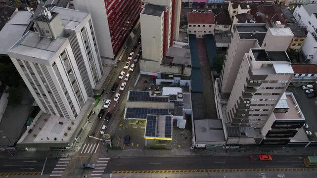 Downtown Curitiba, Paran&aacute;. Aerial view at sunset.