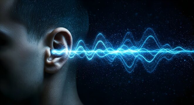 Sound Waves Entering Human Ear Illustrating Auditory Perception.