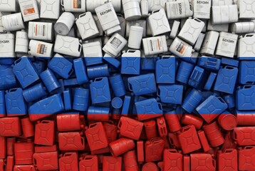 Fototapeta premium Russia Flag Fuel Canister Creative Concept 3D Render Resource