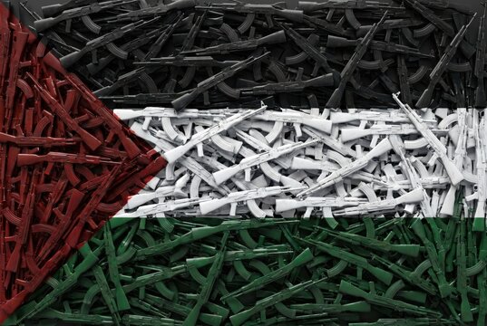 Palestine Flag AK47 Rifle Creative Concept 3D Render Conflict