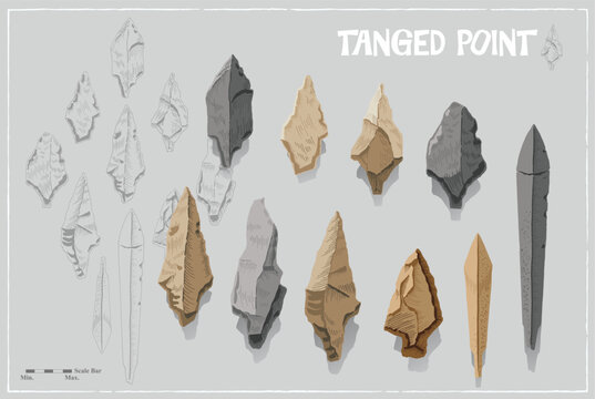 Korean Prehistoric Artifact Paleolithic Tanged Point Detailed Vector Illustration Set