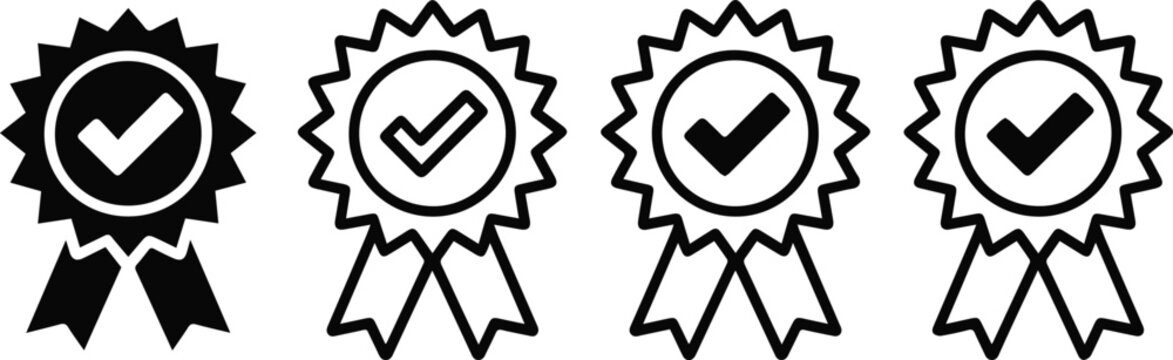 Product certification badge with checkmark ribbon