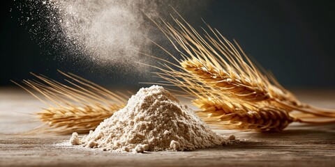 Obraz premium Wheat flour cascade with golden grain harvest