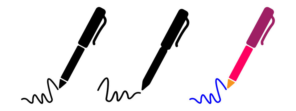 Pen signature icon, logo, symbol vector illustration. PNG. Editable stroke. Pen and undersign, underwrite, ratify symbol.