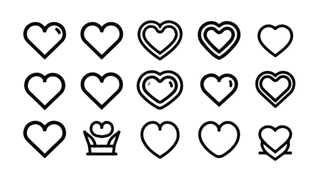 Collection of Heart Icons with Various Designs and Styles.
