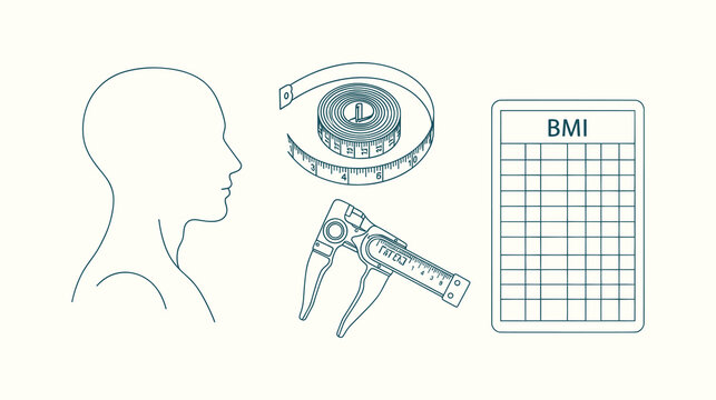 Anthropometry Set with Body Mass Index Chart Caliper Measuring Tape and Human Head Outline Vector