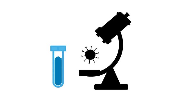 Medical research concept featuring microscope icon and laboratory tube icon. Visual representation of scientific analysis, healthcare innovation, and laboratory investigation.