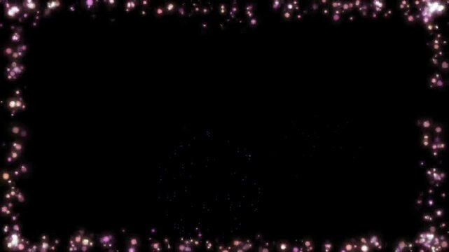 Glittering particles form a glowing rectangular border against a deep black background for a festive frame.