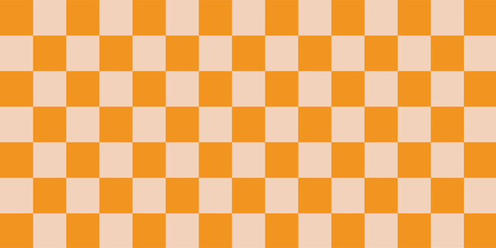1970 Wavy Checkered Seamless Pattern in Orange Colors. Seventies Style, Groovy Grid Background, Wallpaper, Print. Flat Hippie Aesthetic vector bg