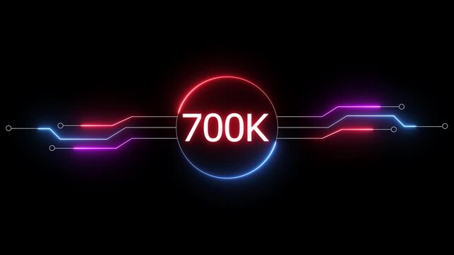 Neon social media followers or subscribers. Neon 700K celebration text animation background. on a black background. and creating a stunning 4k video.