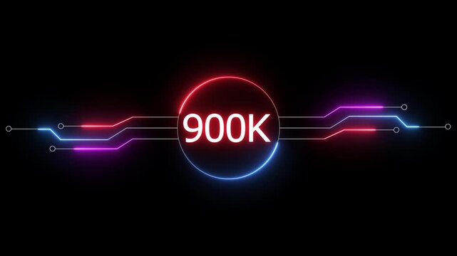 Neon social media followers or subscribers. Neon 900K celebration text animation background. on a black background. and creating a stunning 4k video.