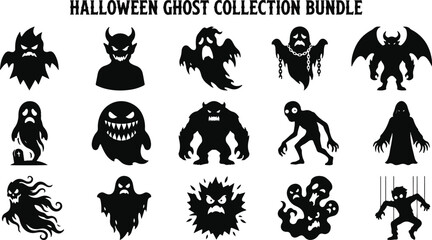 Obraz premium Set of Halloween Ghost bundle. Collection of vector illustration on transparent background