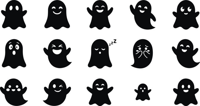 Set of Halloween Ghost bundle. Collection of vector illustration on transparent background