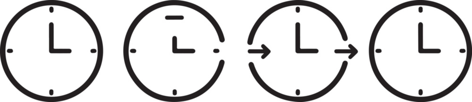 Clock faces, time icons, circular dials, L shape marks