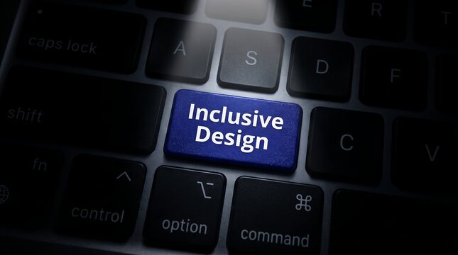 Inclusive Design Concept Highlighted on Illuminated Blue Keyboard Key Representing Accessible User Experience Universal Design Standards Digital Inclusion and Human Centered Technology Development