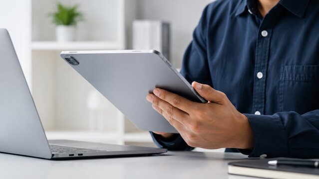Remote Work and Online Education Concept with Digital Tablet, Laptop Computer and Internet Technology