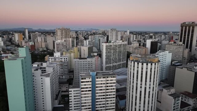Downtown Curitiba, Paran&aacute;. Aerial view at sunset.