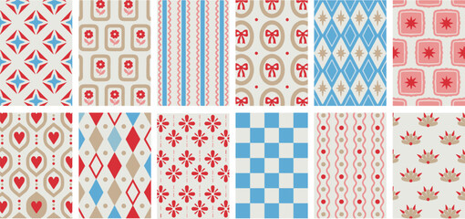 Fototapeta premium Assorted Geometric And Floral Patterns Vector Illustration On White Background