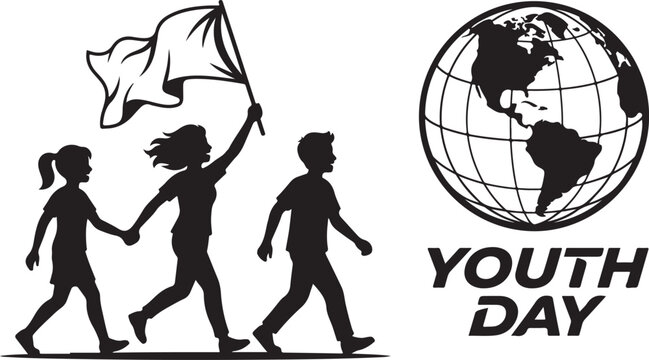 Youth day celebration with children holding flag and globe