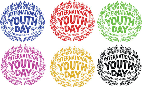 International youth day celebrations on august 12 emblems and logos