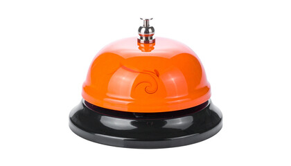 Fototapeta premium Vibrant orange desk bell with silver base isolated on solid white background34 
