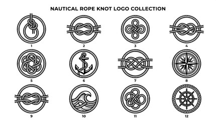 Nautical rope knot logo collection and maritime icons with nautical maritime navigation circular collection knotwork branding © Kazi Imrul Kayes