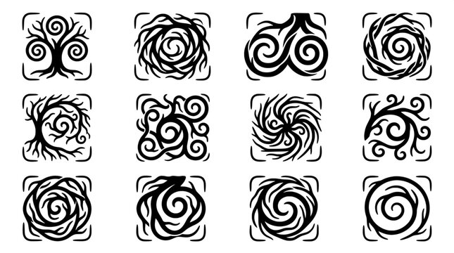 Abstract swirl and spiral tree root design elements with abstract illustration artistic ornament connection geometric