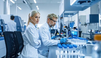 Fototapeta premium Scientists and Engineers Collaborating in a Modern Research Laboratory