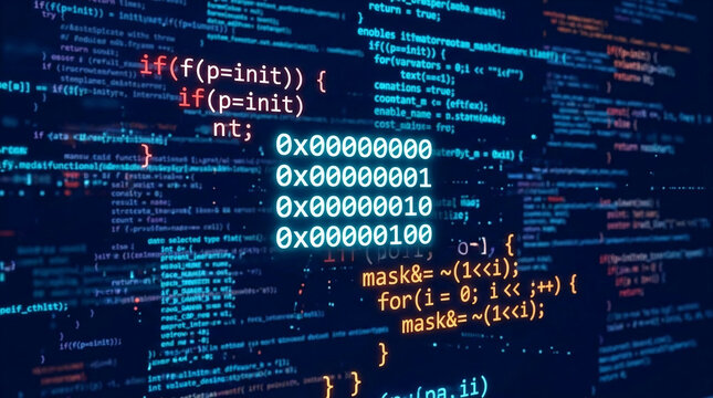 Abstract digital code display with glowing hexadecimal numbers, representing data, programming, and technology, suitable for tech concepts.