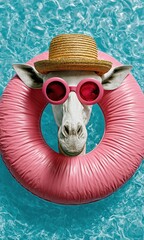 Fototapeta premium Goat enjoying summer vacation in a swimming pool