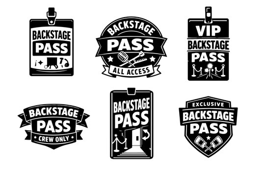 Backstage pass, all access, vip, and crew only event badges for music, theater, and exclusive events