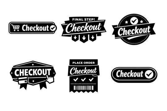 E-commerce online shopping checkout buttons and icons set for web design and retail payment processes