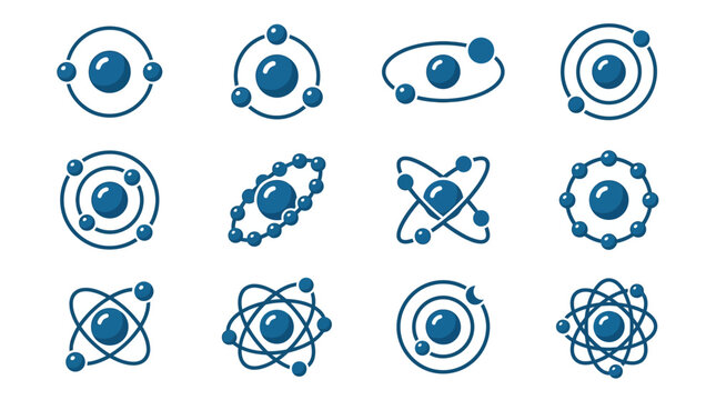 A collection of various atom and molecule icons are shown