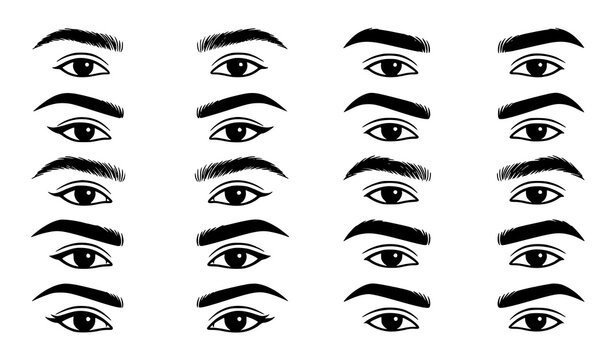 Men and Women Eyes and Eyebrows Silhouette Vector Set for Microblading Threading and Beauty Clinic Design