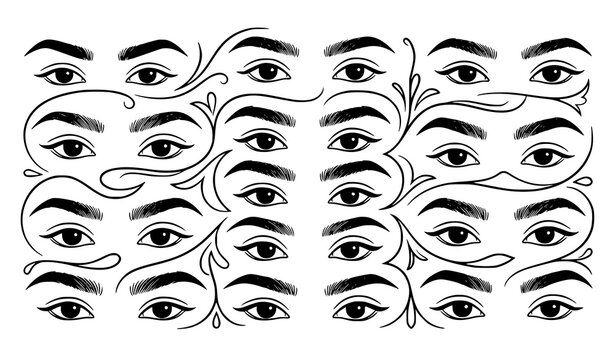 Men and Women Eyes and Eyebrows Silhouette Vector Set for Microblading Threading and Beauty Clinic Design
