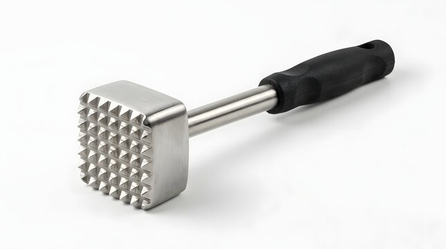 Professional stainless steel meat tenderizer mallet for culinary kitchen.