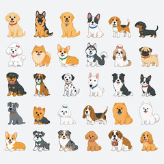 Obraz premium Set of cute cartoon dog breed stickers Vector, illustration