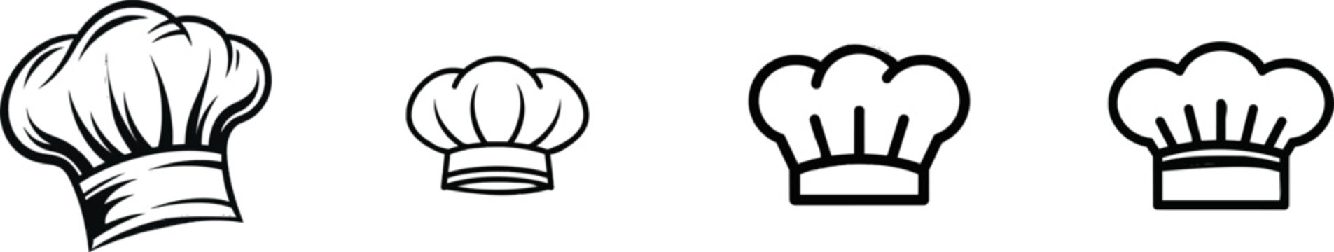 A minimalist black and white vector illustration of a traditional puffy chefs hat, isolated against a clean white background