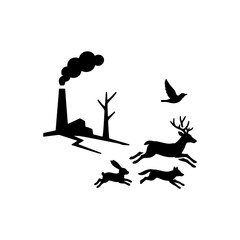 Obraz premium Wildlife fleeing factory pollution icon