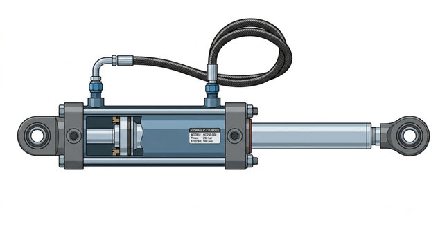 Industrial Hydraulic Cylinder Component Vector Illustration Detailed Schema