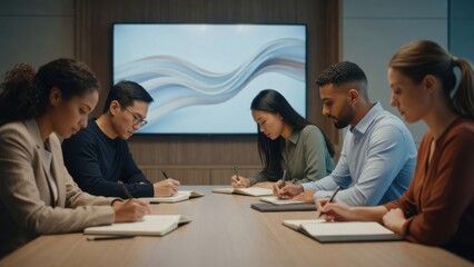 Fototapeta premium Diverse Business Team Taking Notes in Modern Conference Room