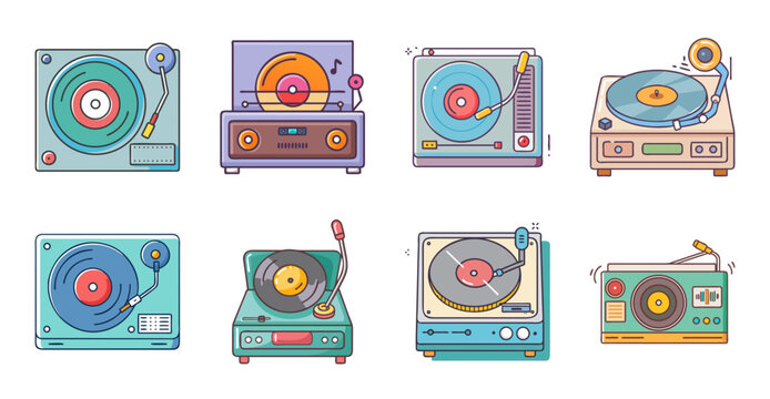 Colorful flat design mobile app icons - Bright, playful flat icons showing mobile app screens with heart, speech bubble, and camera designs in vibrant colors.