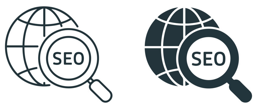 seo search globe icon set