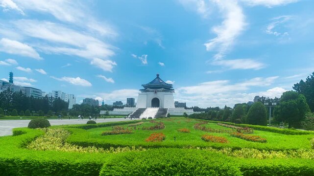 Time lapse of Chiang Kai Shek Memorial Hall in Taipei, Taiwan.