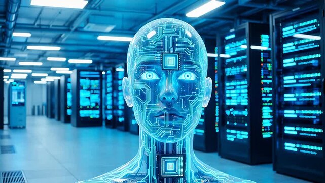 AI robot in server room