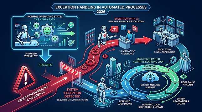 Automated process workflow with exception handling and ai loops