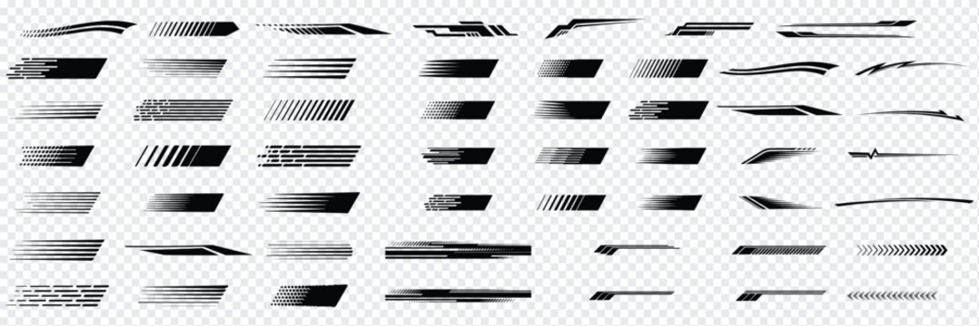 Abstract speed lines collection set, motion stripe effects, black vector illustration for dynamic graphic design. Racing stripe and checkered flag design vector set. vector illustration. motion stripe